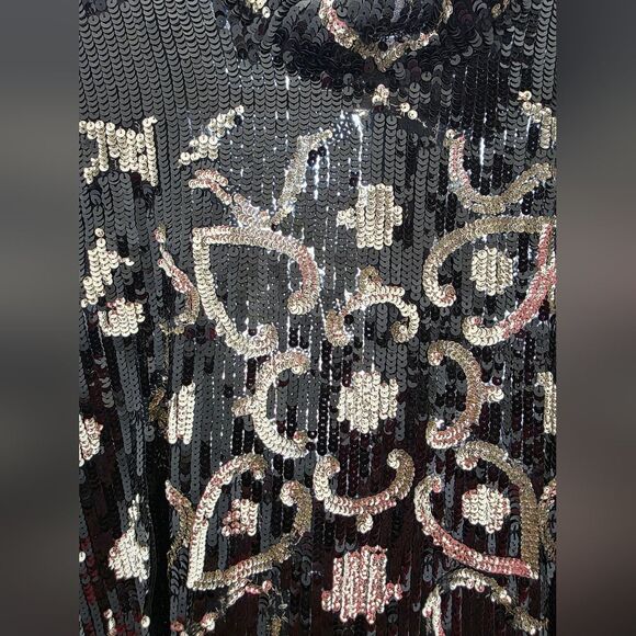 Valentino 1980s Sequined Black and Gold Tiered Taffeta and Lace Dress Rare XS - Picture 2 of 15